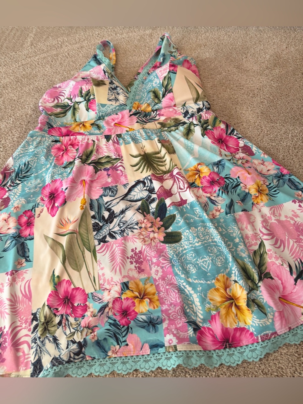 Torrid Floral One-Piece Swimsuit Dress in Aqua, Pink & Cream size 5 - Picture 4 of 13